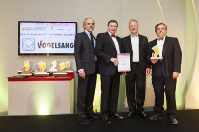 ADBA Award Ceremony 2012. Left to Right Charles Secrett, host; Richard Tomlinson, Fre-energy; James Tolson, MD of Vogelsang; Chris Morris, Fre-energy